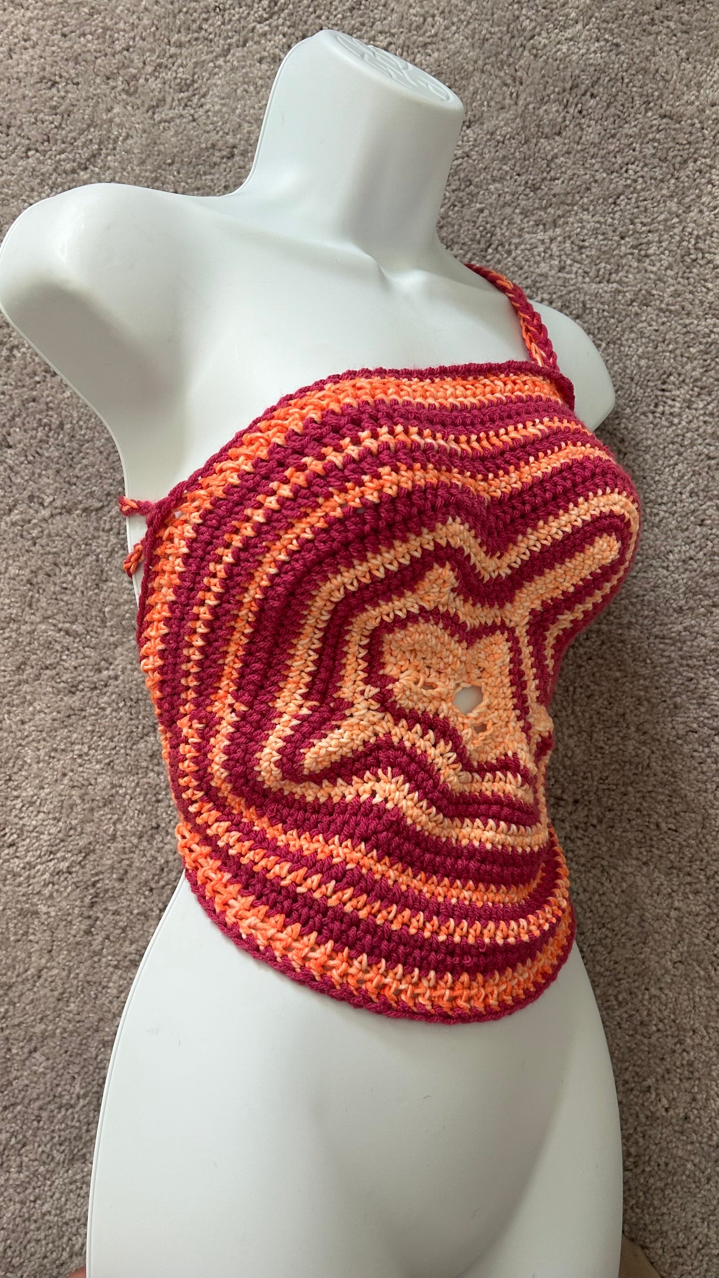 Lost& Found :sunset freeform crochet top