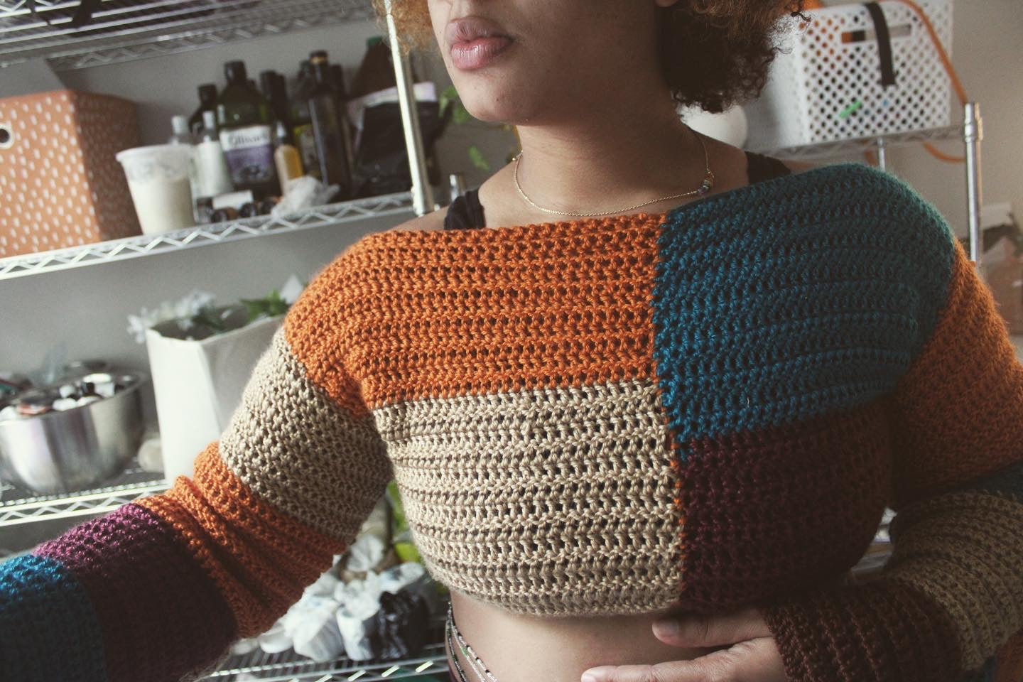 T.E.K Statement Patch crochet top