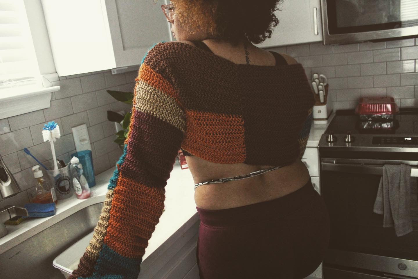 T.E.K Statement Patch crochet top
