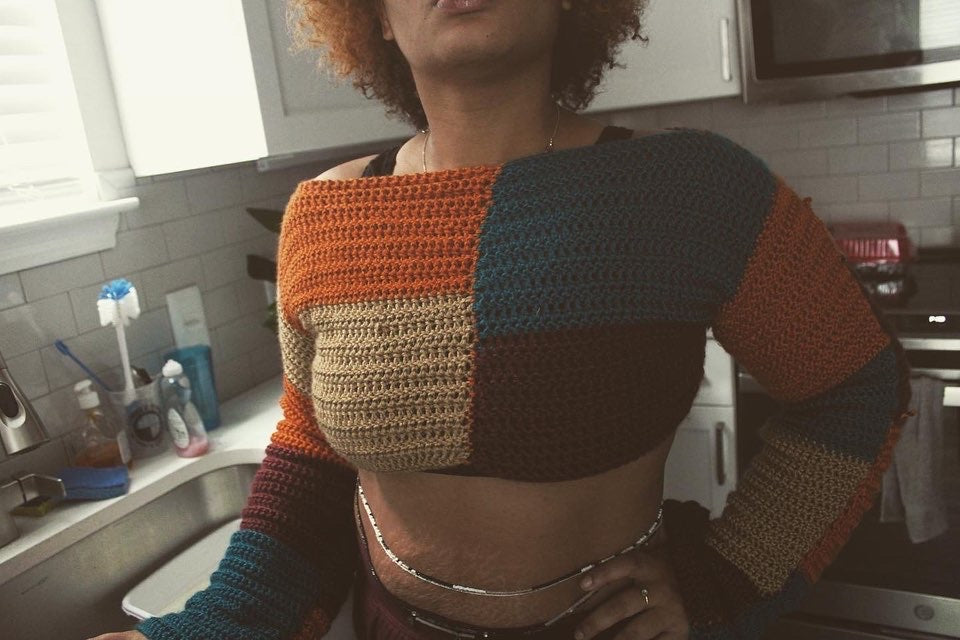 T.E.K Statement Patch crochet top